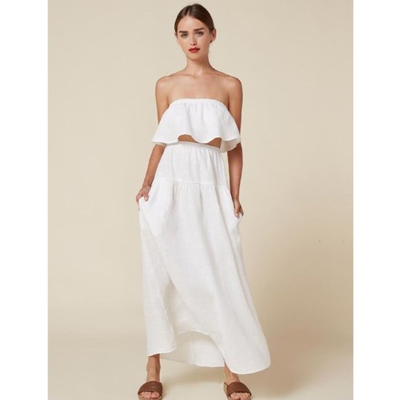 Reformation Tops - Reformation Dianna Linen Crop Top / Size XS / White Bandeau Flouncy Ruffled